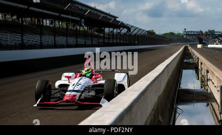 Conor Daly, driver of the #17 U.S. Air Force Recruiting Service Thom Burns Racing Honda, makes his second qualifying attempt during 'bump day' May 19, 2018, at Indianapolis Motor Speedway, Indianapolis. Daly finished 21st in the 102nd Indy 500. Stock Photo