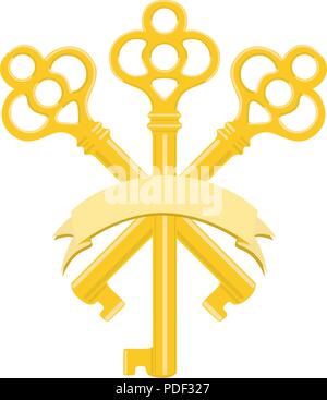 Key insignia. A set of antique gold keys with a text banner. Stock Vector
