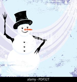 Snowman with snowflakes over an abstract distressed background. Stock Vector