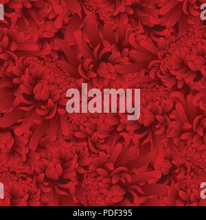 Red Chrysanthemum, Kiku Japanese Flower Seamless Background. Vector Illustration. Stock Vector