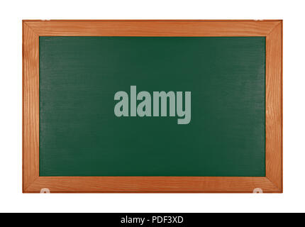 Green school chalkboard blackboard sign in brown wooden frame isolated on white background Stock Photo