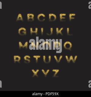 Golden glitter alphabet font set. Vector illustration Stock Vector