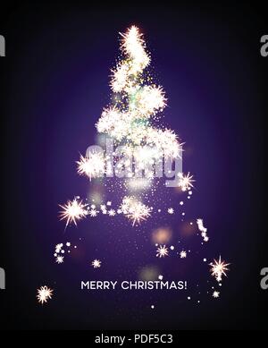 Shining Christmas tree. Light star background. Vector illustration Stock Vector