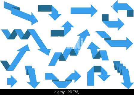 Blue paper arrows. Set Stock Vector