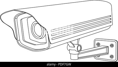 CCTV security camera. Outline drawing Stock Vector