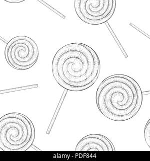 Swirl lollipops as seamless pattern. Hand drawn sketch Stock Vector