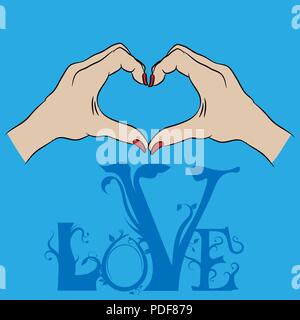 Two female hands forming a heart, love concept vector illustration Stock Vector