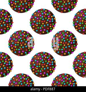 Chocolate dessert with colored sprinkles. Seamess pattern Stock Vector