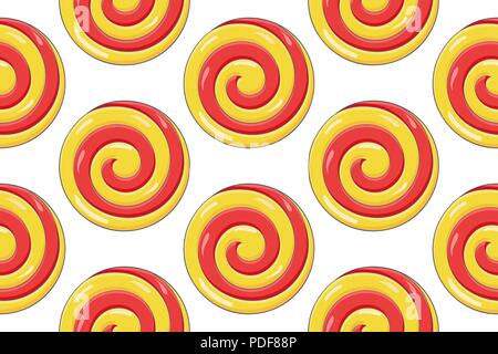 Swirl lollipop. Red yellow sugar candy. Seamess pattern Stock Vector