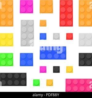 Construction toy bricks. Colored building blocks set Stock Vector