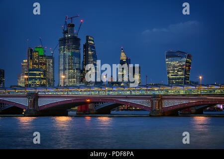 Blackfriars Bridge and the City of London at night in August 2018 Stock Photo