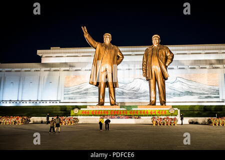 North Koreans arrive to pay their respects at the Grand Monument on Mansu Hill April 15th, Pyongyang, North Korea, Asia Stock Photo