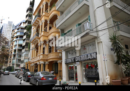 Beirut's remaining architectural heritage is in danger. Demolition of old buildings is a daily event where high-rise flats are taking over the city. Stock Photo