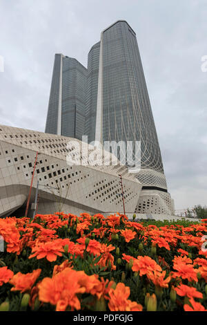 Nanjing, China - May 5, 2018: Twin towers of Nanjing also known as World Trace Center towers  in Jiangsu province Stock Photo
