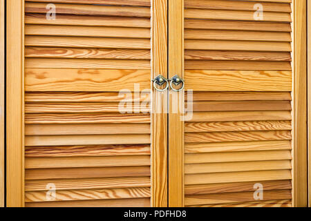 Wooden Wavy Sunblind Made From Thin Planks, Isolated Background Or Texture Stock Photo