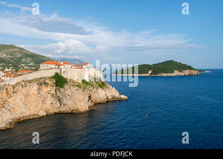 The view of Dubrovnik Old Town and Lokrum island from Fort Lovrijenac. Stock Photo