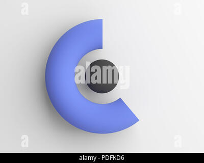 Ball and tor sector in shape of C letter. Abstract objects over gray background, 3d render illustration Stock Photo