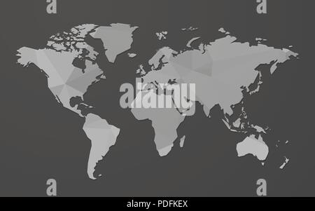 gray blank world map on black background Stock Vector