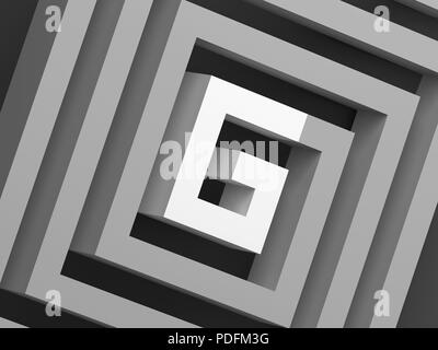 Abstract gray square spiral with white section in shape of G letter, 3d render illustration Stock Photo