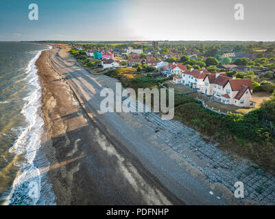 Aerial view by drone of properties in Thorpeness, Suffolk, England Stock Photo