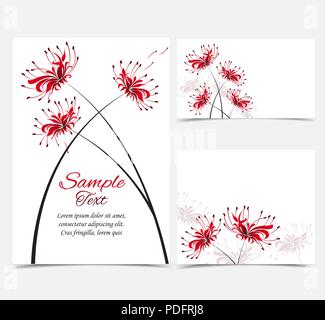 Set vector illustration of floral decoration on a white background, red flower Lycoris Stock Vector