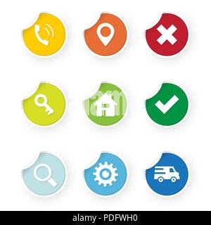set of web icons colored stickers Stock Vector