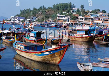 Fishing boats in the harbour of Hon Mun Island, Nha Trang, in Vietnam Stock Photo