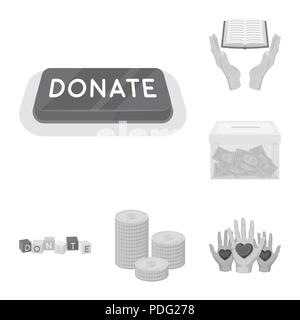 Charity and donation monochrome icons in set collection for design. Material aid vector symbol stock  illustration. Stock Vector