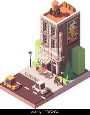 Vector isometric retro restaurant Stock Vector