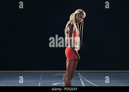 Black woman, runner and start line, race and competition, exercise