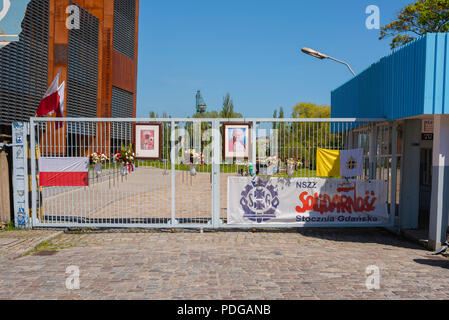 Gdansk shipyard gate, view of the historic Number 2 Gate of the Gdansk shipyard, site of the Solidarity Movement strikes in the early 1980s, Poland. Stock Photo