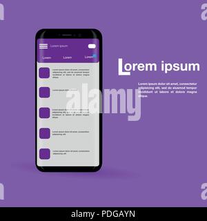 Design of mobile application, social network mockup, purple tone, vector Stock Vector