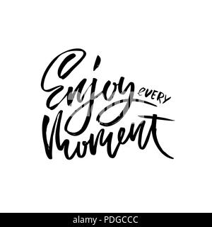 Enjoy every moment. Hand drawn dry brush lettering. Ink illustration. Modern calligraphy phrase. Vector illustration. Stock Vector