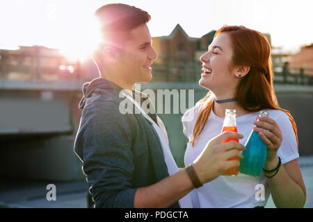 Happy nice couple enjoying their date So delicious. Stock Photo
