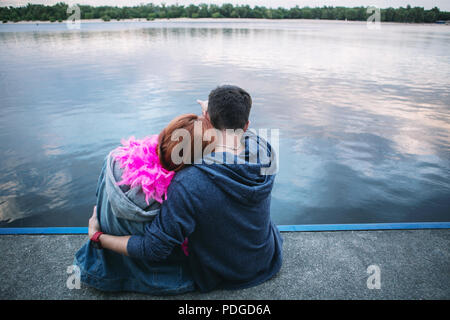 Pleasant nice couple enjoying the nature Romantic date. Stock Photo