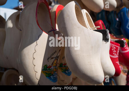 Dutch clogs on sale at the weekly cheese market at Gouda, Netherlands Stock Photo
