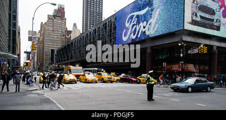 Police controlling traffic at New York junction Stock Photo