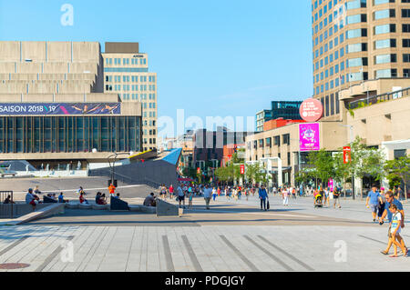 Montreal, Canada - August 5, 2018: Central Place des Arts Square in Montreal downtown, Canada Stock Photo