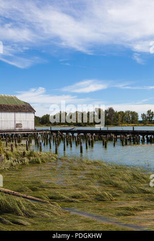 Heritage Net Loft building on the banks of the Fraser River in Steveston, British Columbia Stock Photo
