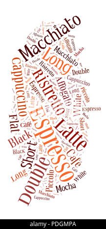 Index of coffee drinks words cloud collage, poster background, coffee concept Stock Photo