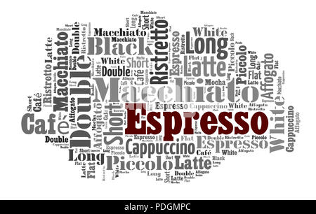 Index of coffee drinks words cloud collage, poster background, coffee concept Stock Photo