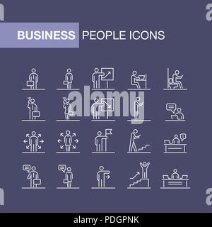 Business people icons set simple line flat illustration. Stock Vector