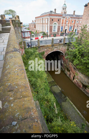 looking down from chester city walls at northgate above the chester canal cheshire england uk Stock Photo