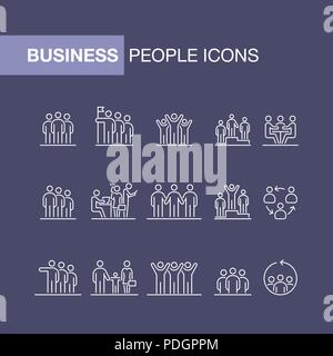 Business people icons set simple line flat illustration. Stock Vector