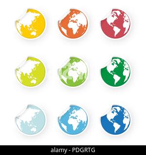 colored world globe icons stickers set Stock Vector