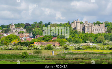 View of the town of Arundel and Arundel Castle in West Sussex, England, UK. Arundel UK. Stock Photo