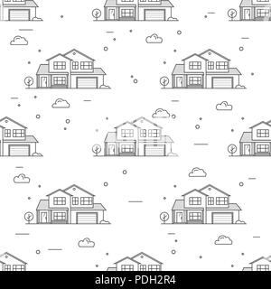 Thin line suburban american houses seamless pattern. For web design and application interface, also useful for infographics. Vector dark grey. Vector  Stock Vector