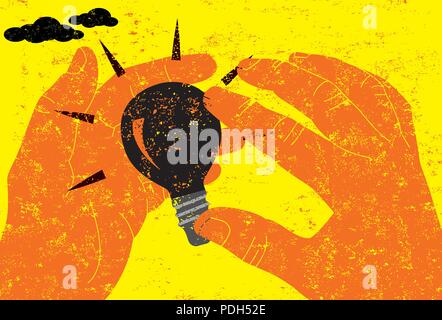 Forming a Bad Idea. Two hands forming a bad idea represented by a black light bulb. Stock Vector