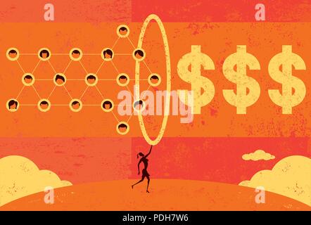 Monetizing Social Networks. A businesswoman using a social network to make money. Stock Vector