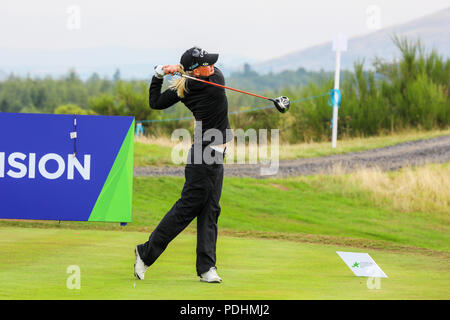 Gleneagles, Scotland, UK. 10th August, 2018. The Fourball Match Play continues with the pairing of Catriona Matthew and Holly Clyburn representing Great Britain playing against Cajsa Persson and Linda Wessberg of Sweden. Wessburg teeing off at the second Credit: Findlay/Alamy Live News Stock Photo